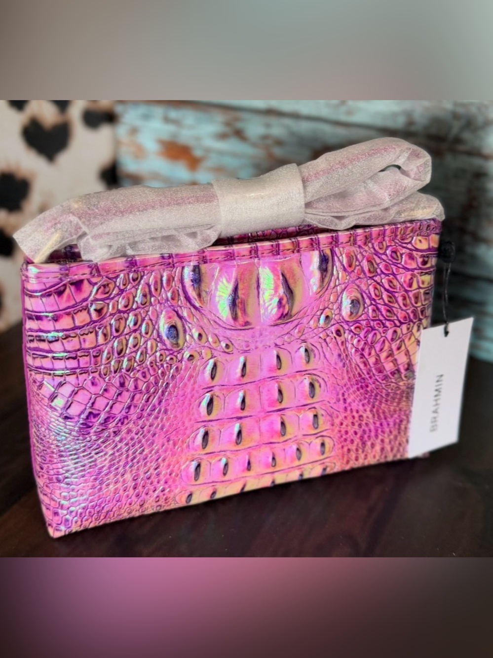 BRAHMIN PURPLE IRIS LORELEI PURPLE & PINK IRIDESCENT GLOW NWT FIRM $ HARDTOFIND - Picture 11 of 12